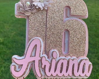 Sweet 16 Birthday Cake Topper 3D Cake Topper Glitter Cake Topper Personalized Cake Topper Sweet Sixteen Party Decorations