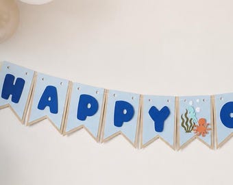 Under the Sea Birthday Banner Ocean Nautical First Party Decor Backdrop Pennants Cake Smash Celebration
