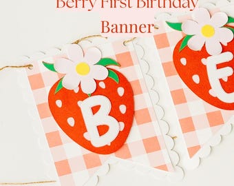Berry First Birthday Banner Strawberry Party Decor Girl Highchair ONE Banner