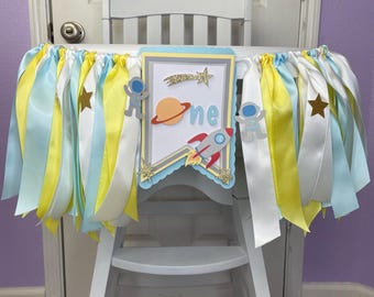 Space 1st Birthday High Chair Banner First Trip Around The Sun Party Decor One Year Old Birthday Decor Space High Chair Decor 1st Birthday
