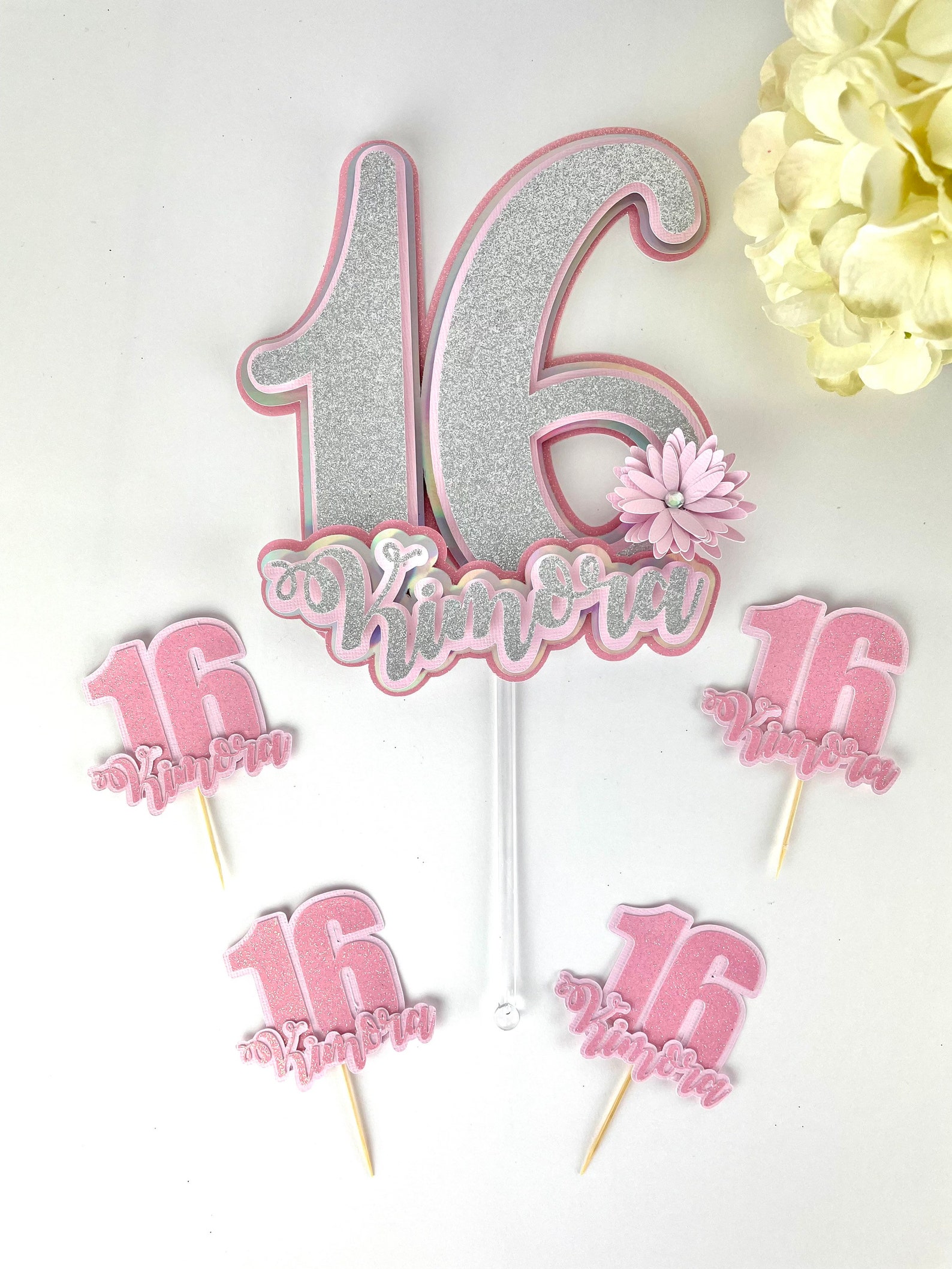 Sweet 16 Cupcake Toppers Personalized Sweet Sixteen Birthday Etsy