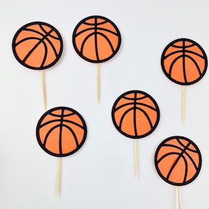 BASKETBALL CUPCAKE TOPPERS Sports Party Decor Basketball Theme Cupcake Decorations Simple Basketball Design Born 2 Ball Cake Topper