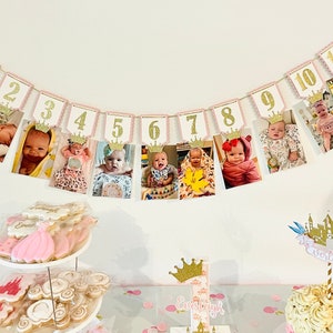 PRINCESS First Year PICTURE BANNER Milestone Photo Holder Princess First Birthday Party 1st Birthday Princess Once Upon A Time 1st Bday