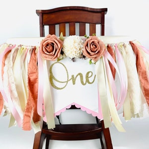 FLORAL ONE GIRLS High Chair Banner Boho High Chair Banner First Birthday Banner Boho Party Neutral Birthday Decor Rustic Party Decor