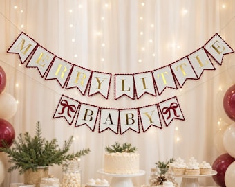 Merry Little Baby Banner Christmas Baby Shower Decor Winter Holiday Party