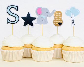 Elephant Cupcake Toppers Baby Shower Decorations Little Peanut Gender Neutral Set of 12