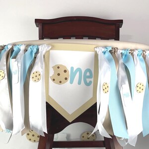 Blue milk and cookies highchair banner for boy first birthday celebration