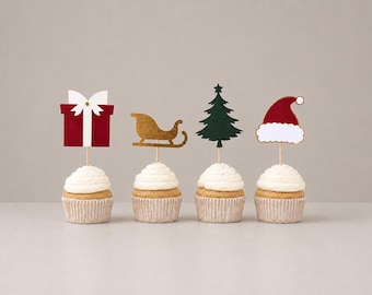 Christmas Baby Shower Cupcake Toppers Merry Little Baby Holiday Party Decor Set of 12