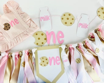 Girl Birthday Decorations Milk and Cookie Theme Birthday Party Decor First Birthday Girl Sweet One Party Decorations Girl Smash Cake Outfit