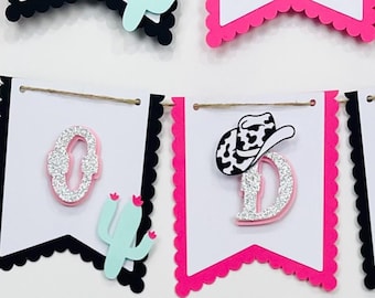 Faixa de aniversário "Primeiro Rodeio", Decorações para festa de aniversário de vaqueira, Faixa rosa "Meu 1º Rodeio" para menina