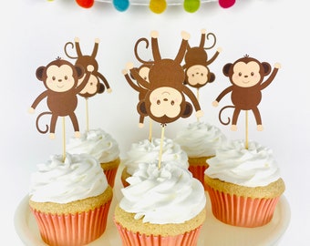 Monkey Cupcake Toppers Jungle Birthday Party Monkey Birthday Decorations Jungle Baby Shower Decor Safari Themed Baby Shower Decorations