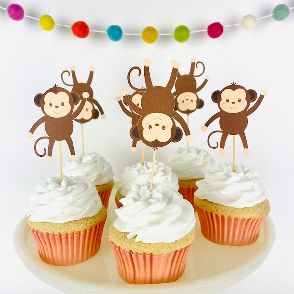 MONKEY CUPCAKE TOPPERS Boy Baby Shower Cupcake Toppers Jungle Party Decorations It’s A Boy Monkey Themed Cupcake Toppers Cute Monkey