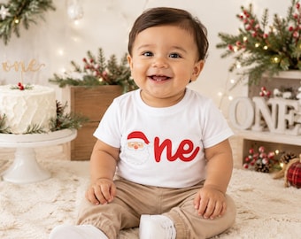 Santa First Birthday Shirt Christmas 1st Bday Outfit Boy Holiday Tee Cake Smash Clothes
