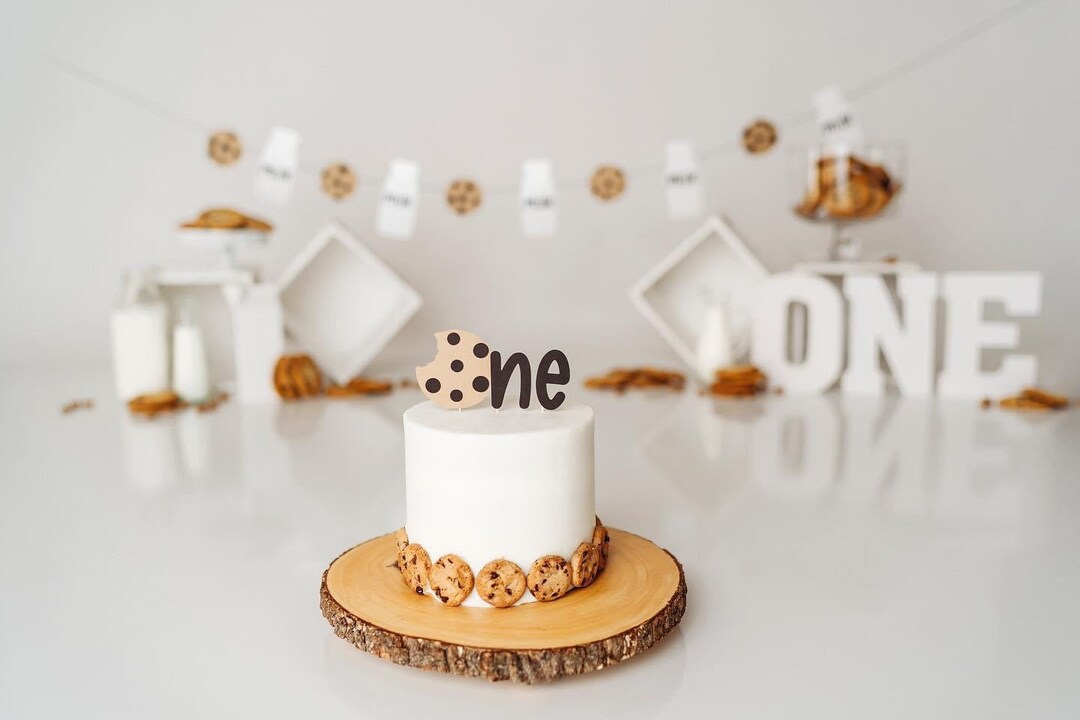 ONE Cookie Cake Topper Milk and Cookies Banner Cookie and Milk Photo