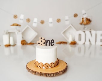 ONE Cookie Décoration de gâteau Lait et biscuits Bannière Biscuit et lait Photo smash accessoires Desserts sur le thème décorations d'anniversaire 1er anniversaire de cookie