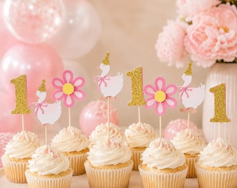 Silly Goose Cupcake Toppers Goose First Birthday Girl Pink Cupcake Decorations