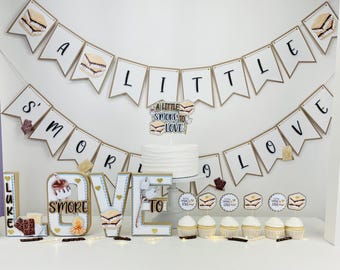 Smore to Love Baby Shower Bundle – S’mores Baby Shower Decor, Gender Neutral Theme, Campfire Baby Shower Decorations for Boy Baby Shower