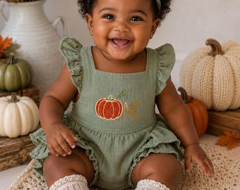 Pumpkin First Birthday Romper Little Pumpkin Girl Outfit Cake Smash Fall Party Clothing Headband