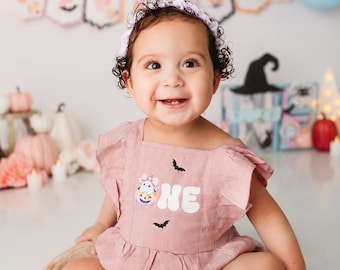 Spooky One Birthday Romper Girl Halloween First Birthday Outfit Baby Girl Pumpkin Clothes
