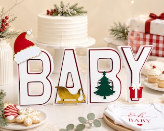 Christmas Baby Shower Centerpiece Merry Little Baby Winter Holiday Decor Freestanding 3D Letters Display