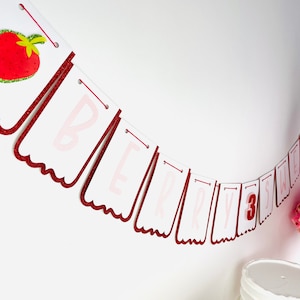 STRAWBERRY BIRTHDAY BANNER Berry Sweet To Be 3 Banner Strawberry Party Decorations Fruit Birthday Party Pink Strawberry Birthday Sweet