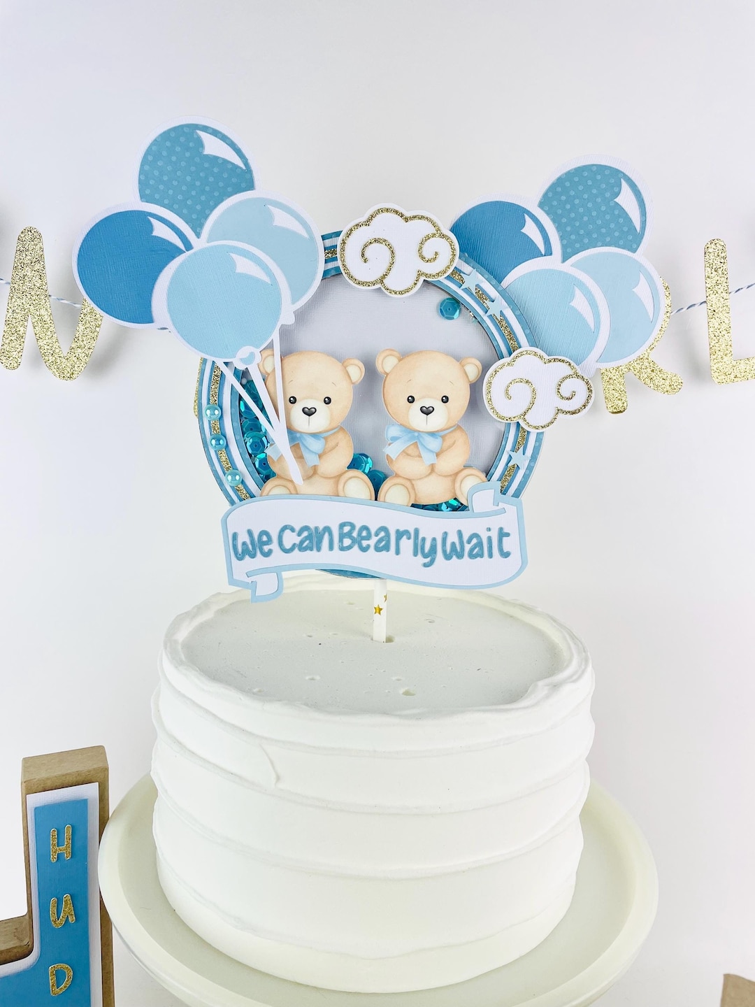 Teddy Bear Cake Topper Baby Shower Twin Boys We Can Bearly Wait ...