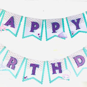 Mermaid Birthday Banner Under The Sea Banner Mermaid Party Decorations Mermaid Happy Birthday Banner Ocean Banner Mermaid Party Supplies