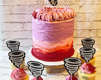 FOURNADO CAKE TOPPER Fournado Cupcake Toppers Fourth Birthday Party Decorations Tornado Weather Birthday Silver Glitter Cake Topper