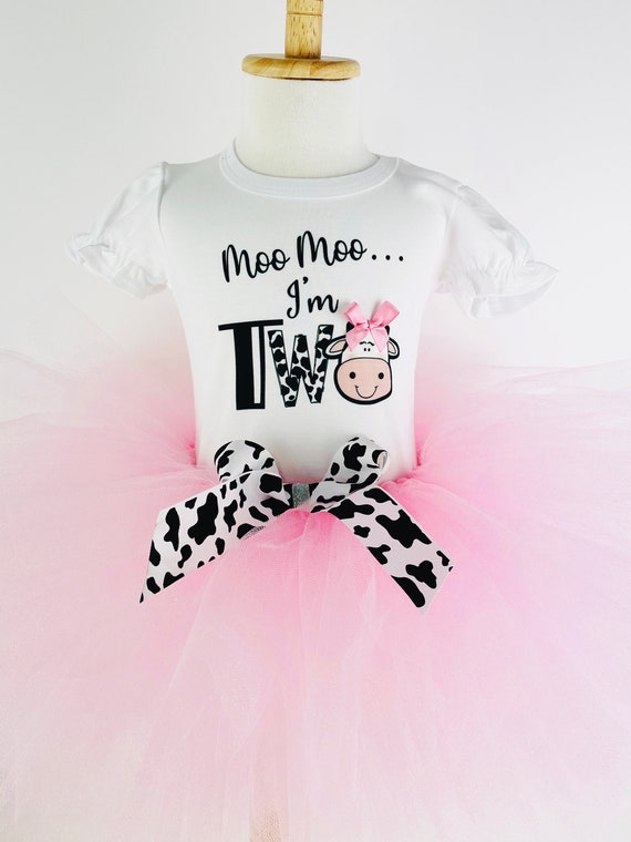 Moo Moo I'm Two Outfit Kids Birthday Shirt Second Birthday Outfit Girl Farm Animal Birthday Theme Cow Tutu Set Cow Holy Cow I'm One Birthday