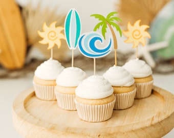 The Big One Surf Cupcake Toppers Retro Boy Surf Birthday Vintage Surf Birthday Surfing First Birthday Boho Beach Birthday Big One Surf