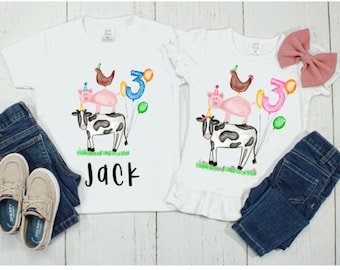 Farm Animal Birthday Shirt Personalized Birthday Shirt For Kids  Moo Moo I'm Two Holy Cow I'm One Birthday Outfit For Toddler Farm T-Shirt