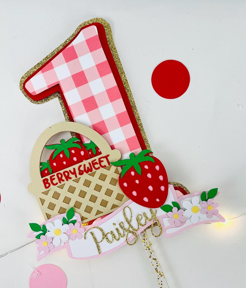 Strawberry Cake Topper Berry Sweet One First Birthday Cake Topper Girl ...