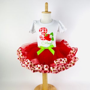 STRAWBERRY BIRTHDAY TUTU Berry Sweet To Be 3 Birthday Outfit Strawberry Ribbon Trimmed Tutu Personalized Berry Birthday Shirt Set Sweet