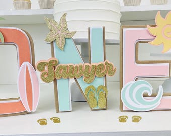 The Big One Centerpiece Surf Girl First Birthday Beach 1st Birthday Party Table Centerpiece Summer Theme ONE 3D Letters Surf Birthday Decor