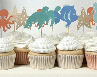 Under the Sea Cupcake Toppers 12 Ocean First Birthday Beach Theme Decor