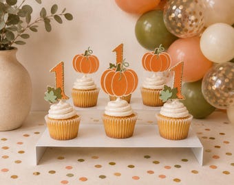 Pumpkin First Birthday Cupcake Toppers Little Pumpkin Fall Party Decorations Personalized Dessert Decor