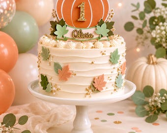 Pumpkin First Birthday Cake Topper Fall Personalized Baby Girl Smash Cake Decor