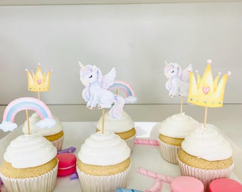Amosfun Einhorn Cake Topper & Cupcake-Wrapper Set – 24-teilig, Für Geburtstag, Baby Shower, Kinderparty