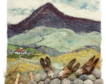 A3 print, printed poster, donkeys, Irish print, Croagh Patrick, Co Mayo, Irish landscape