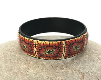 Hot Indian Spice Coloured Bangle, polymer clay bracelet, jewelry, inlaid bracelet, inlaid bangle,