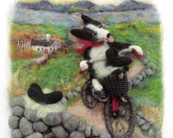 A3 print, printed poster, sheep dog, sheep, Green Way, Mayo, Croagh Patrick, bicycle, push bike, Irish cottage,  Irish landscape