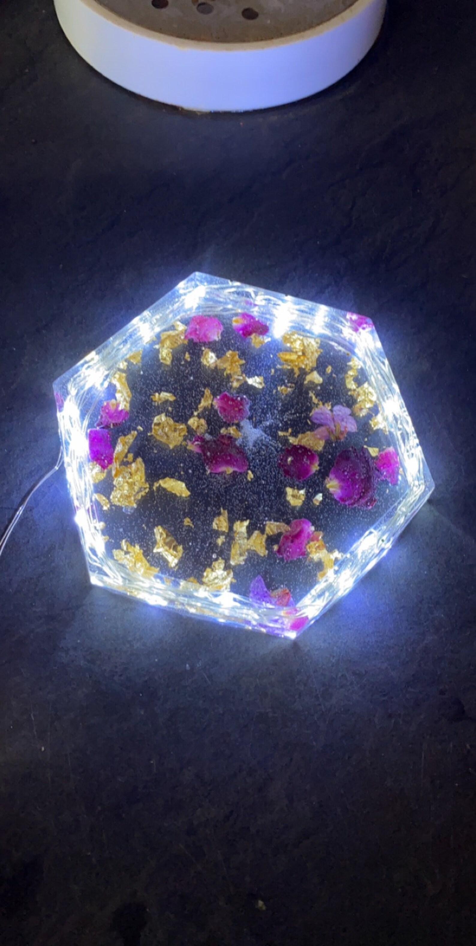 Resin Floral Coaster/dish With Fairy Lights Etsy