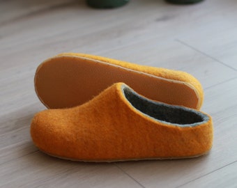 Felt Wool Slippers: Handmade Orange Easy Slip-Ons