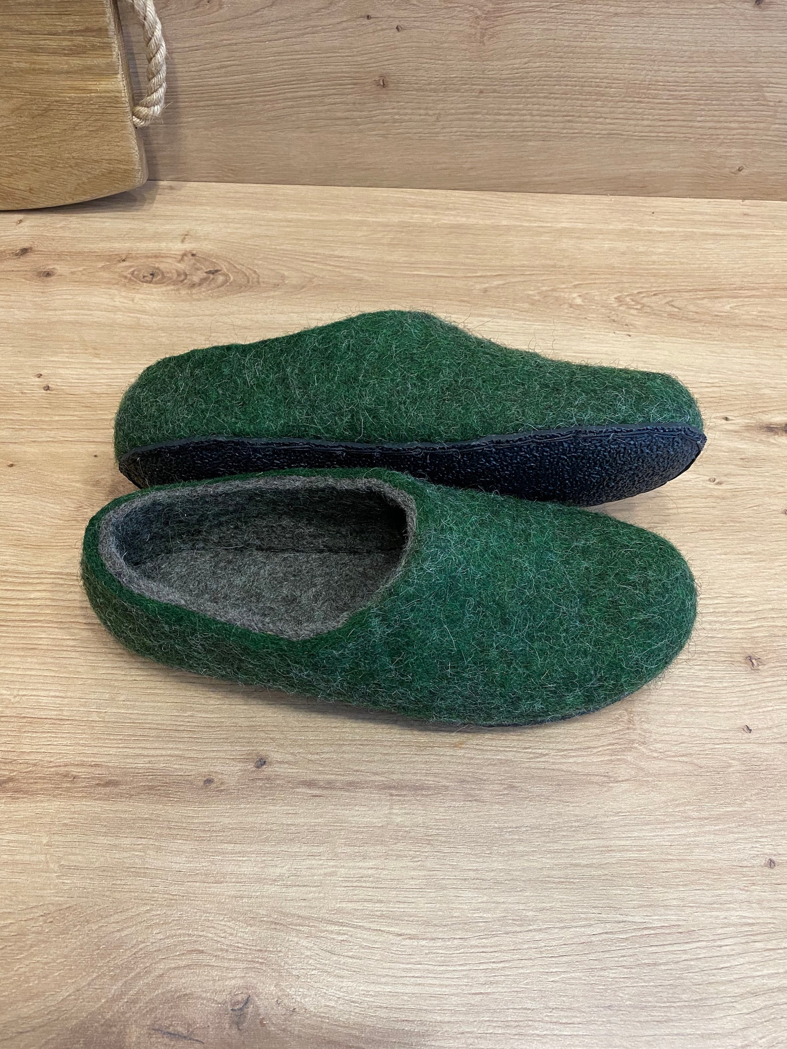 Dark Green Slippers With Black Rubber Sole / Wool Slippers / Etsy Ireland
