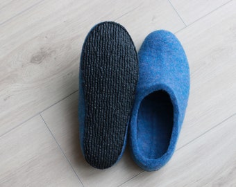 Blue Wool Clogs: Handmade Felted Slippers
