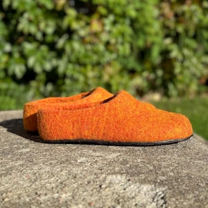 Warm Men Slippers / Women Reddish Orange wool Boots / Boiled natural slippers / Women slippers / gift for Christmas