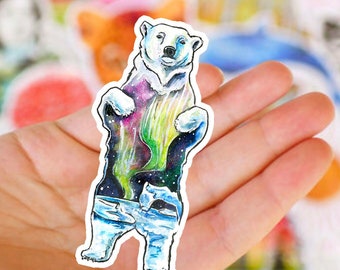 Polar Bear Sticker - Northern Lights Vinyl Sticker, Alaska Sticker, Aurora Borealis, Alaska Decal, Iceland Sticker