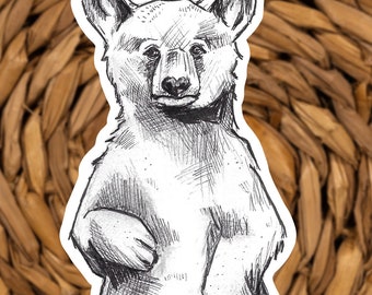 Bear Cub Vinyl Sticker: Black & White Woodland Animal Decal