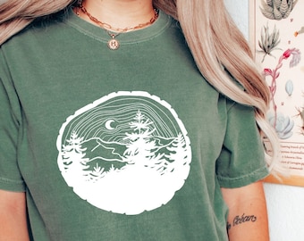 T-shirt nature - chemise forêt, anneau d'arbre, cadeau de Noël pour les amoureux de la nature, chemise surdimensionnée pour femme Comfort Colors Garment-Dyed, cadeau de camping