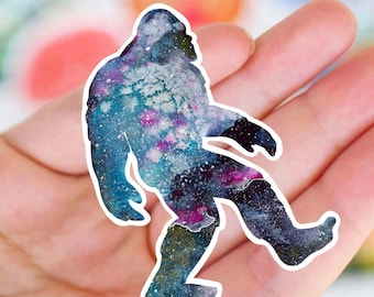 Galaxy Bigfoot Sticker: Waterproof Sasquatch Decal for Laptop, Car, Water Bottle